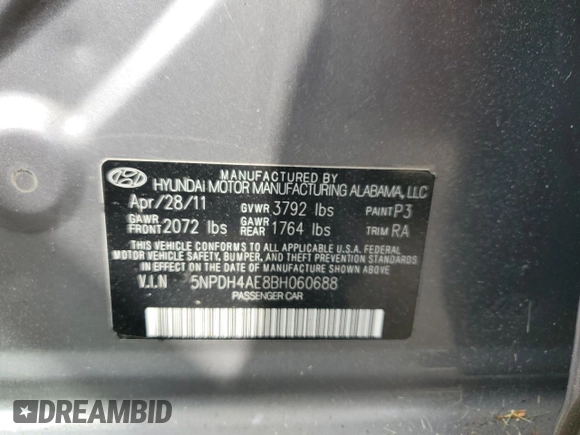 2011 Hyundai Elantra Limited с VIN 5NPDH4AE8BH060688, выставлен на аукционе Copart как лот 61514245 с пробегом 244 947 миль миль и Чистый • Clean title. История ставок и продаж доступна на DreamBid. Изображение 12.