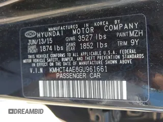 2016 Hyundai Accent SE with VIN KMHCT4AE8GU961661, listed as a IAAI auction lot 42470295 with 190,171 mi miles and . Bid and sale history available at DreamBid. Image 9.