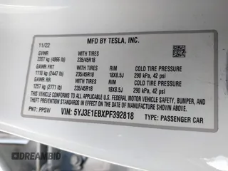 2023 Tesla Model 3 Long Range with VIN 5YJ3E1EBXPF392818, listed as a IAAI auction lot 41346835 with 31,750 mi miles and . Bid and sale history available at DreamBid. Image 9.