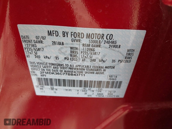 2007 Ford Edge SE z VIN 2FMDK36C77BB43711, wystawiony jako IAAI lot #41811281 z przebiegiem 133 623 mil mil oraz . Historia ofert i sprzedaży dostępna na DreamBid. Obrazek 9.