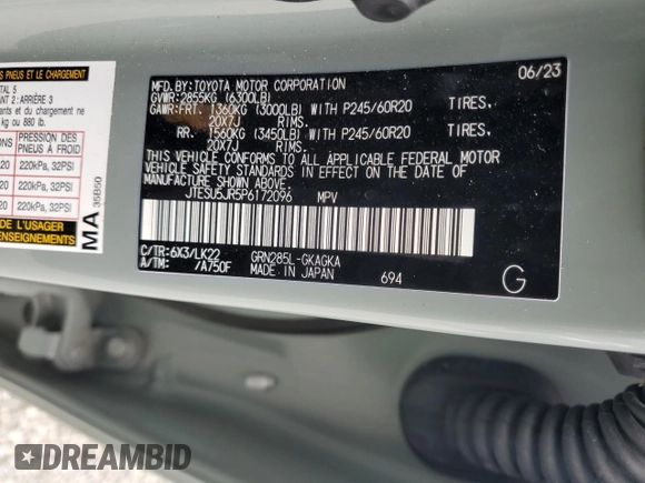 2023 Toyota 4Runner TRD Sport with VIN JTESU5JR5P6172096, listed as a Copart auction lot 75617604 with 11,061 mi miles and Salvage title. Bid and sale history available at DreamBid. Image 13.