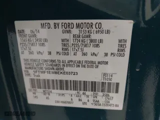2014 Ford F-150 XL with VIN 1FTMF1EM8EKE03723, listed as a IAAI auction lot 41323405 with 176,478 mi miles. Bid and sale history available at carsss.com. Image 9.