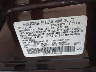 2018 Infiniti Q50 3.0t Luxe with VIN JN1EV7AR2JM445138, listed as a IAAI auction lot 41851019 with 75,018 mi miles. Bid and sale history available at carsss.com. Image 9.