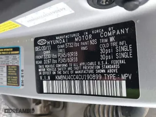 2012 Hyundai Veracruz Limited with VIN KM8NU4CC4CU190899, listed as a IAAI auction lot 41511662 with 201,617 mi miles. Bid and sale history available at carsss.com. Image 9.