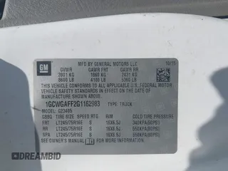 2016 Chevrolet Express Cargo with VIN 1GCWGAFF2G1162983, listed as a IAAI auction lot 42391128 with 177,129 mi miles and . Bid and sale history available at DreamBid. Image 9.