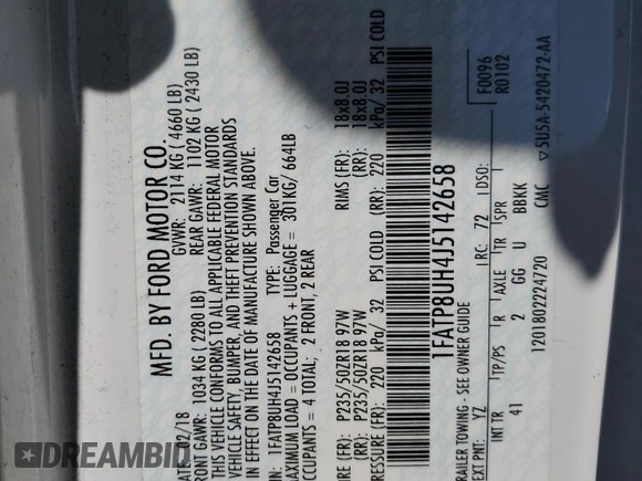2018 Ford Mustang EcoBoost Premium z VIN 1FATP8UH4J5142658, wystawiony jako Copart lot #61258255 z przebiegiem 76 531 mil mil oraz Szkoda całkowita • Salvage title. Historia ofert i sprzedaży dostępna na DreamBid. Obrazek 12.