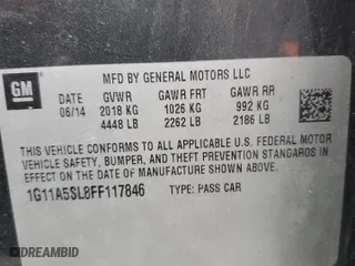 2015 Chevrolet Malibu LS with VIN 1G11A5SL8FF117846, listed as a Copart auction lot 44683725 with 135,546 mi miles and Salvage Title. Bid and sale history available at carsss.com. Image 14.