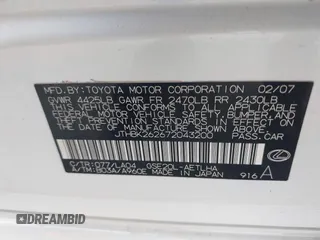 2007 Lexus IS 250 with VIN JTHBK262672043200, listed as a IAAI auction lot 42612618 with 139,241 mi miles and . Bid and sale history available at DreamBid. Image 9.