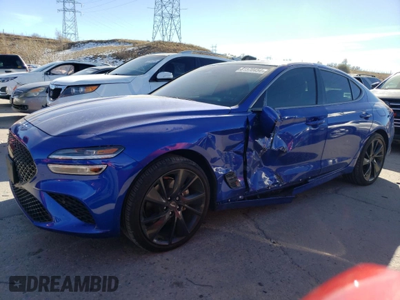 2023 Genesis G70 2.0T with VIN KMTG34TA6PU113019, listed as a Copart auction lot 81570454 with 15,421 mi miles and Salvage Title. Bid and sale history available at DreamBid. Image 1.