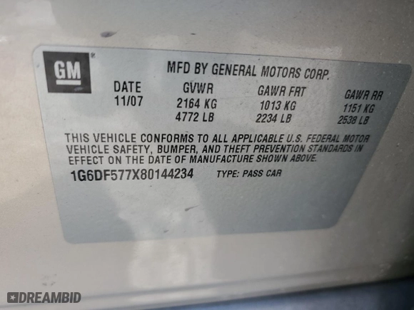 2008 Cadillac CTS RWD w/1SA with VIN 1G6DF577X80144234, listed as a Copart auction lot 47311385 with 123,466 mi miles and Salvage Title. Bid and sale history available at carsss.com. Image 14.