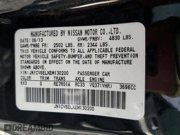 2014 Infiniti Q60 with VIN JN1CV6ELXEM130200, listed as a Copart auction lot 55410725 with 107,889 mi miles and Clean title. Bid and sale history available at DreamBid. Image 12.