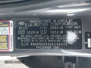 2013 Kia Rio SX with VIN KNADN4A33D6294075, listed as a IAAI auction lot 41728082 with 119,297 mi miles. Bid and sale history available at carsss.com. Image 9.