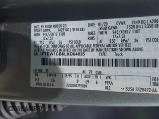 2020 Ford F-150 XL with VIN 1FTEW1CB6LKD64035, listed as a IAAI auction lot 42462331 with 31,073 mi miles and . Bid and sale history available at DreamBid. Image 9.