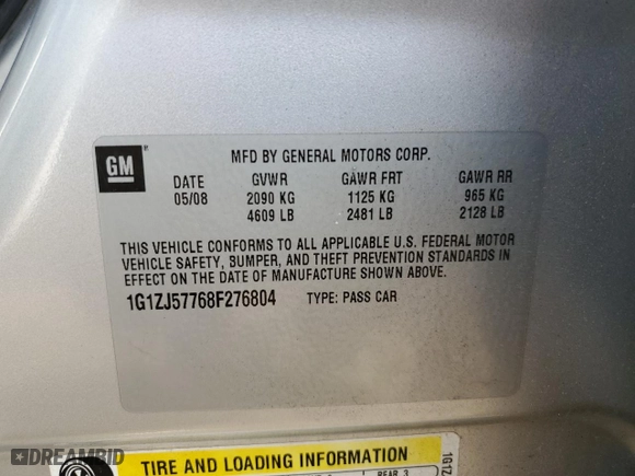 2008 Chevrolet Malibu LT w/2LT with VIN 1G1ZJ57768F276804, listed as a Copart auction lot 43655255 with 182,317 mi miles and Salvage Title. Bid and sale history available at carsss.com. Image 12.