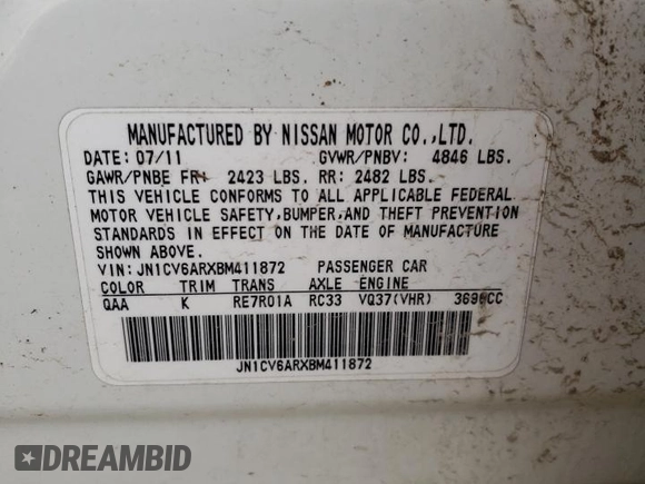 2011 Infiniti G37 x with VIN JN1CV6ARXBM411872, listed as a Copart auction lot 49050735 with 154,588 mi miles and Salvage Title. Bid and sale history available at carsss.com. Image 12.