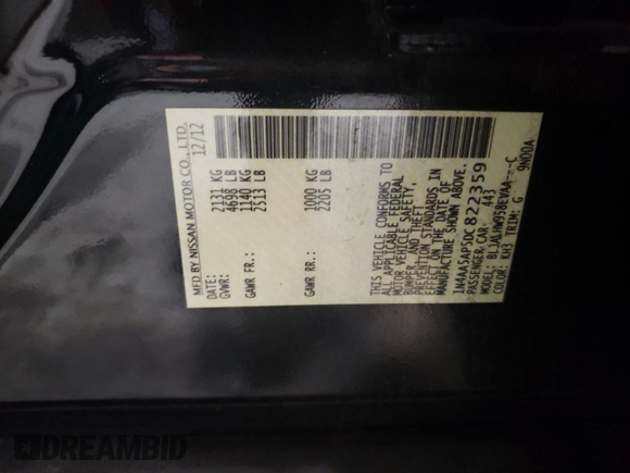 2013 Nissan Maxima S с VIN 1N4AA5AP5DC822359, выставлен на аукционе Copart как лот 83811094 с пробегом 170 315 миль миль и Списание • Salvage title. История ставок и продаж доступна на DreamBid. Изображение 12.