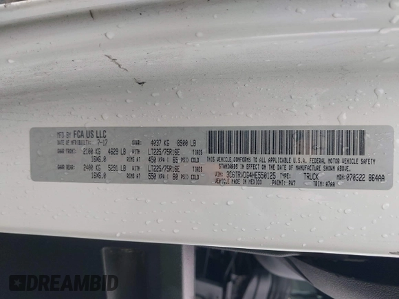 2017 Ram ProMaster Cargo with VIN 3C6TRVDG4HE550125, listed as a IAAI auction lot 41647374 with 255,147 mi miles and . Bid and sale history available at carsss.com. Image 9.