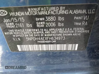 2015 Hyundai Elantra SE z VIN 5NPDH4AEXFH634973, wystawiony jako IAAI lot #41901961 z przebiegiem Nie podano mil oraz . Historia ofert i sprzedaży dostępna na DreamBid. Obrazek 9.