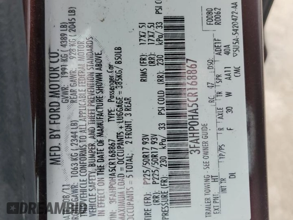 2012 Ford Fusion SE with VIN 3FAHP0HA5CR168867, listed as a Copart auction lot 45722205 with 130,035 mi miles and Salvage Title. Bid and sale history available at carsss.com. Image 12.