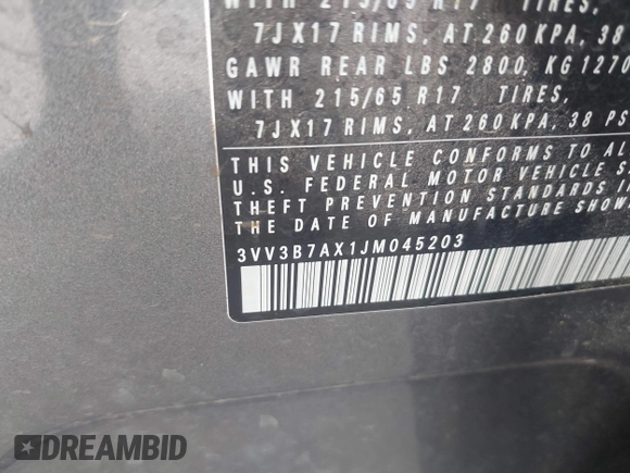 2018 Volkswagen Tiguan SEL z VIN 3VV3B7AX1JM045203, wystawiony jako IAAI lot #42572229 z przebiegiem 104 873 mil mil oraz . Historia ofert i sprzedaży dostępna na DreamBid. Obrazek 9.