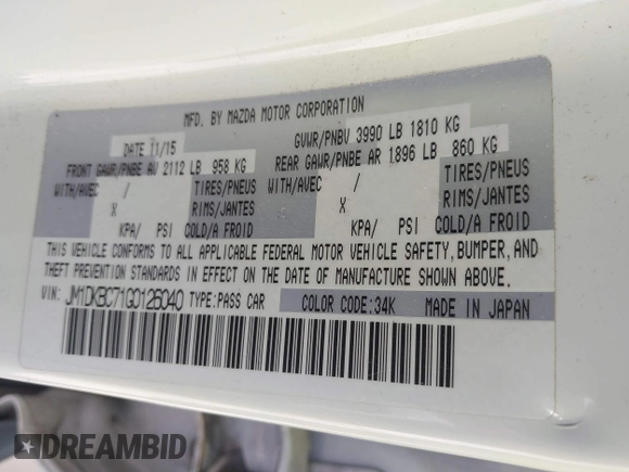 2016 Mazda CX-3 Touring with VIN JM1DKBC71G0126040, listed as a IAAI auction lot 41860285 with 97,986 mi miles and . Bid and sale history available at DreamBid. Image 9.