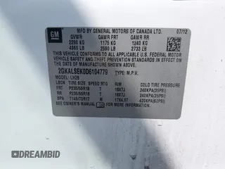 2013 GMC Terrain SLE with VIN 2GKALSEK0D6104779, listed as a IAAI auction lot 42455147 with 141,630 mi miles and . Bid and sale history available at DreamBid. Image 9.
