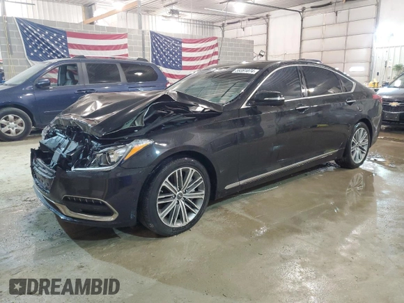 2018 Genesis G80 3.8L with VIN KMHGN4JE4JU238540, listed as a Copart auction lot 59391074 with 63,341 mi miles and Salvage Title. Bid and sale history available at carsss.com. Image 1.