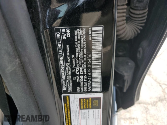 2015 Mercedes-Benz C-Class C 300 Luxury with VIN 55SWF4KB7FU064561, listed as a Copart auction lot 52489215 with 185,244 mi miles and Salvage Title. Bid and sale history available at carsss.com. Image 12.