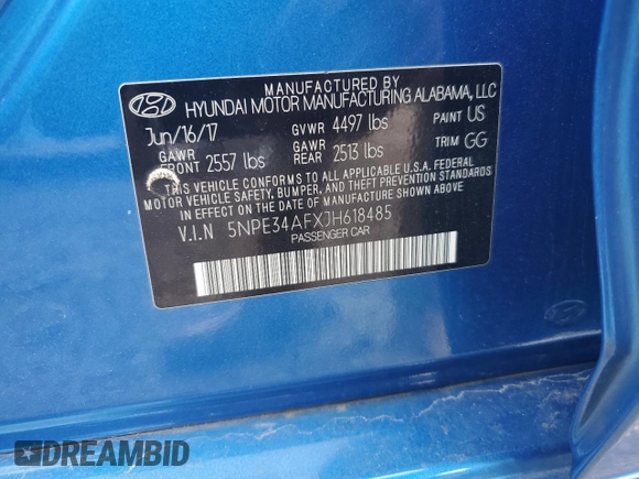 2018 Hyundai Sonata SEL with VIN 5NPE34AFXJH618485, listed as a Copart auction lot 50885105 with 70,569 mi miles and Salvage Title. Bid and sale history available at DreamBid. Image 12.