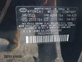 2023 Hyundai Sonata SEL z VIN KMHL64JA6PA304444, wystawiony jako IAAI lot #41984491 z przebiegiem 22 110 mil mil oraz . Historia ofert i sprzedaży dostępna na DreamBid. Obrazek 9.