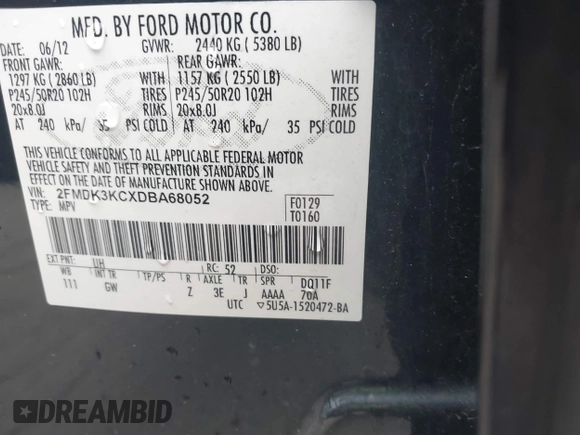 2013 Ford Edge Limited with VIN 2FMDK3KCXDBA68052, listed as a IAAI auction lot 42658289 with 257,860 mi miles and . Bid and sale history available at DreamBid. Image 9.