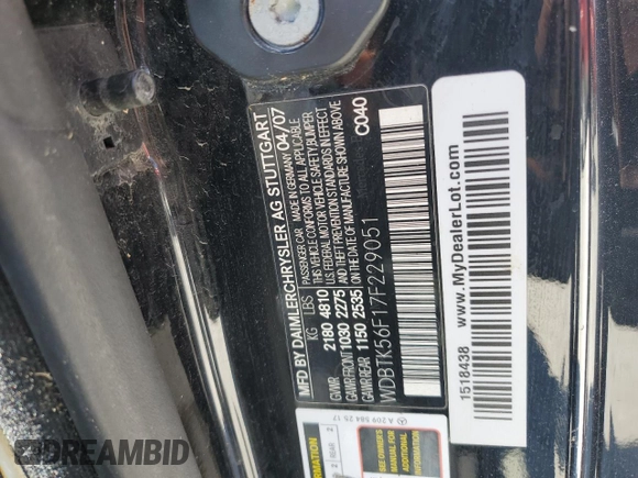 2007 Mercedes-Benz CLK 350 z VIN WDBTK56F17F229051, wystawiony jako Copart lot #57592375 z przebiegiem Nie podano mil oraz Szkoda całkowita • Salvage title. Historia ofert i sprzedaży dostępna na DreamBid. Obrazek 12.