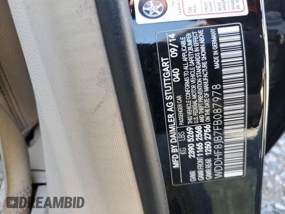 2015 Mercedes-Benz E 350 Luxury with VIN WDDHF8JB7FB087978, listed as a Copart auction lot 53490805 with 134,586 mi miles and Salvage title. Bid and sale history available at DreamBid. Image 12.