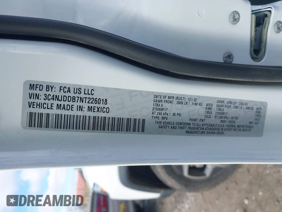 2022 Jeep Compass Trailhawk z VIN 3C4NJDDB7NT226018, wystawiony jako IAAI lot #40929794 z przebiegiem 25 702 mil mil oraz . Historia ofert i sprzedaży dostępna na DreamBid. Obrazek 9.