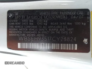 2007 BMW 6 Series M6 with VIN WBSEH93517CY23824, listed as a IAAI auction lot 41908992 with 117,695 mi miles. Bid and sale history available at carsss.com. Image 9.