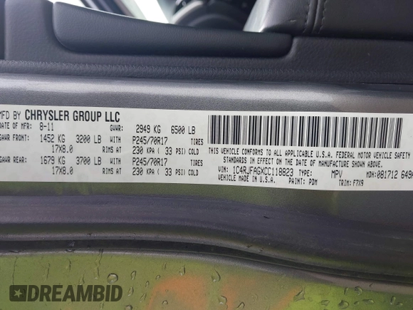 2012 Jeep Grand Cherokee Laredo with VIN 1C4RJFAGXCC118823, listed as a IAAI auction lot 41808398 with 153,509 mi miles. Bid and sale history available at carsss.com. Image 9.