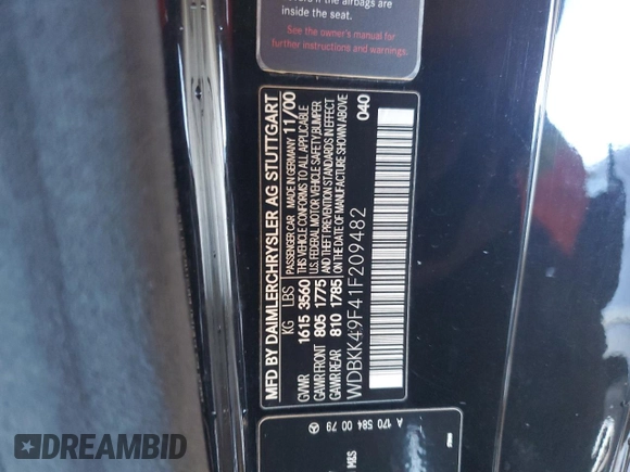 2001 Mercedes-Benz SLK 230 Kompressor z VIN WDBKK49F41F209482, wystawiony jako Copart lot #45523305 z przebiegiem Nie podano mil oraz Szkoda całkowita • Salvage title. Historia ofert i sprzedaży dostępna na DreamBid. Obrazek 12.