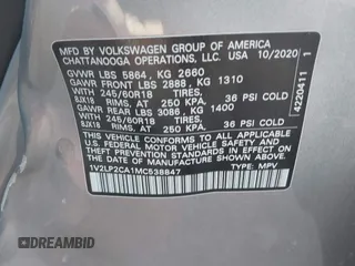 2021 Volkswagen Atlas SE z VIN 1V2LP2CA1MC538847, wystawiony jako IAAI lot #42134093 z przebiegiem 66 678 mil mil oraz . Historia ofert i sprzedaży dostępna na DreamBid. Obrazek 9.