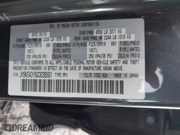2016 Mazda CX-5 Grand Touring z VIN JM3KE4DY5G0836891, wystawiony jako IAAI lot #41441065 z przebiegiem 120 808 mil mil oraz . Historia ofert i sprzedaży dostępna na DreamBid. Obrazek 9.