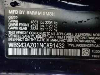 2022 BMW M4 Competition xDrive with VIN WBS43AZ01NCK91432, listed as a Copart auction lot 45240805 with 29,227 mi miles and Salvage Title. Bid and sale history available at carsss.com. Image 12.
