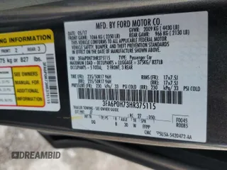 2017 Ford Fusion SE with VIN 3FA6P0H73HR375115, listed as a Copart auction lot 56625285 with 121,725 mi miles and Salvage title. Bid and sale history available at DreamBid. Image 12.
