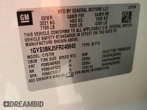 2015 Cadillac Escalade Luxury z VIN 1GYS3BKJ5FR248843, wystawiony jako Copart lot #57482935 z przebiegiem 128 377 mil mil oraz Szkoda całkowita • Salvage title. Historia ofert i sprzedaży dostępna na DreamBid. Obrazek 14.