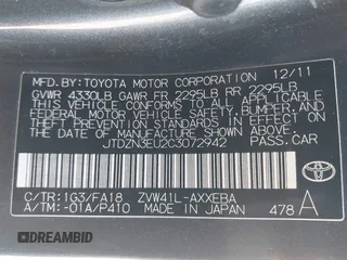 2012 Toyota Prius Two with VIN JTDZN3EU2C3072942, listed as a IAAI auction lot 42100685 with 123,019 mi miles and . Bid and sale history available at DreamBid. Image 9.