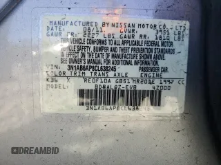 2012 Nissan Sentra S with VIN 3N1AB6AP8CL638245, listed as a Copart auction lot 50026845 with 114,326 mi miles and Salvage Title. Bid and sale history available at DreamBid. Image 12.