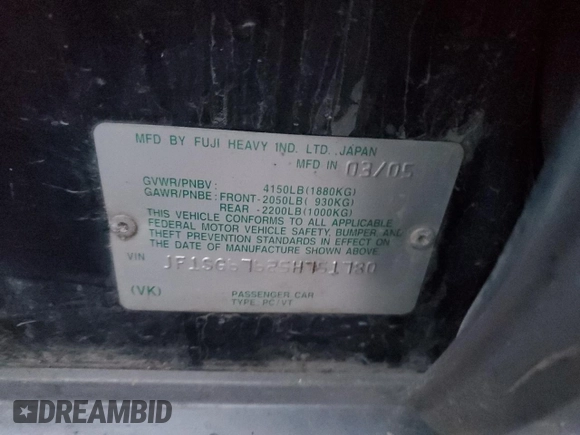 2005 Subaru Forester XS L.L. Bean с VIN JF1SG67625H751780, выставлен на аукционе Copart как лот 82993354 с пробегом 231 111 миль миль и Списание • Salvage title. История ставок и продаж доступна на DreamBid. Изображение 14.