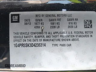 2013 Buick Verano Convenience Group with VIN 1G4PR5SK3D4236314, listed as a IAAI auction lot 41886470 with 128,611 mi miles and . Bid and sale history available at DreamBid. Image 9.