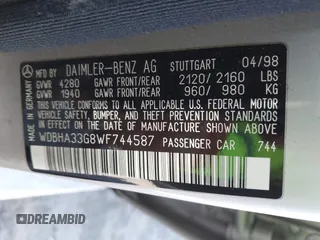 1998 Mercedes-Benz C с VIN WDBHA33G8WF744587, выставлен на аукционе IAAI как лот 42682845 с пробегом 271 027 миль миль и . История ставок и продаж доступна на DreamBid. Изображение 9.