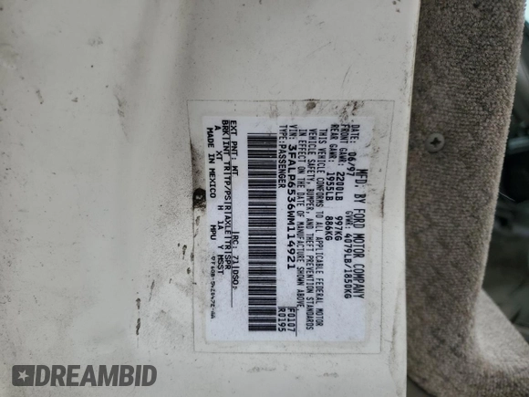 1998 Ford Contour с VIN 3FALP6536WM114921, выставлен на аукционе Copart как лот 58438865 с пробегом 99 547 миль миль и Чистый • Clean title. История ставок и продаж доступна на DreamBid. Изображение 12.