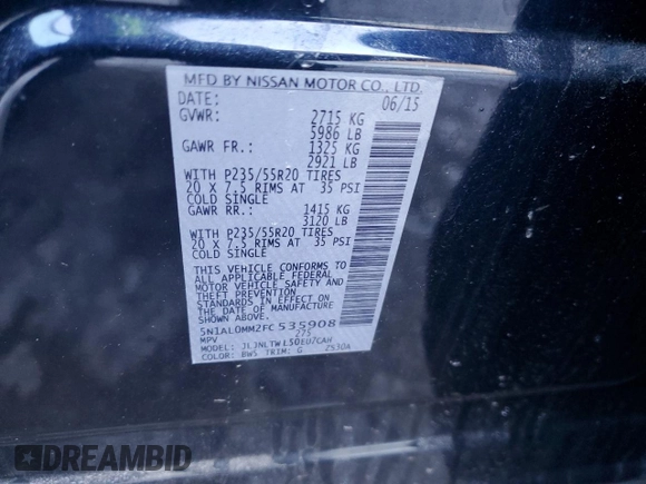2015 Infiniti QX60 with VIN 5N1AL0MM2FC535908, listed as a Copart auction lot 45289025 with 156,539 mi miles and Clean Title. Bid and sale history available at carsss.com. Image 13.
