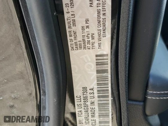2023 Jeep Grand Cherokee Altitude with VIN 1C4RJJAG8P8867308, listed as a Copart auction lot 62071005 with Not provided miles and Clean title. Bid and sale history available at DreamBid. Image 12.